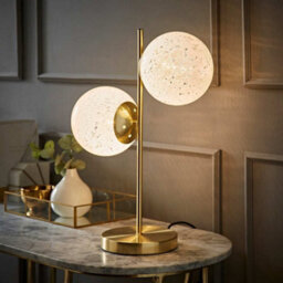 Valuelights Jas Gold 2 Way Table Lamp With White Confetti Glass Globe Shades And Bulbs - thumbnail 2