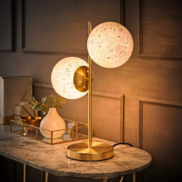 Valuelights Jas Gold 2 Way Table Lamp With White Confetti Glass Globe Shades And Bulbs