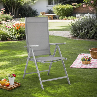 Songmics Set Of 4 Folding Garden Chairs, Featuring Metal Frame And 8-Angle Reclining, Comfortable Outdoor Seating, Grey - image 1