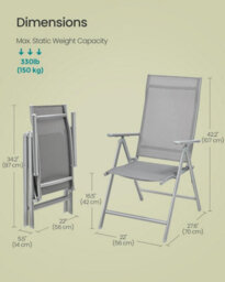 Songmics Set Of 4 Folding Garden Chairs, Featuring Metal Frame And 8-Angle Reclining, Comfortable Outdoor Seating, Grey - thumbnail 2