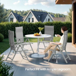Songmics Set Of 4 Folding Garden Chairs, Featuring Metal Frame And 8-Angle Reclining, Comfortable Outdoor Seating, Grey - thumbnail 3