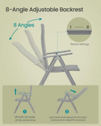 Songmics Set Of 4 Folding Garden Chairs, Featuring Metal Frame And 8-Angle Reclining, Comfortable Outdoor Seating, Grey - thumbnail 4
