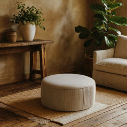 Wyld Haus Sandstone Swivel Ottoman In Oatmeal Twill - thumbnail 1