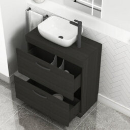 Royal Bathrooms 800mm Floor Standing Vanity Unit 2 Drawer Hale Black & Countertop Basin - Elva With Matt Black Handle - thumbnail 3