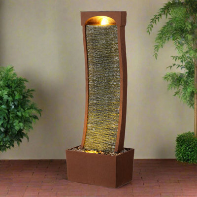 Teamson Home 97.9 Cm Indoor/outdoor Modern Curved Faux Slate Waterfall Fountain With Led Lights, Red Rock - image 1