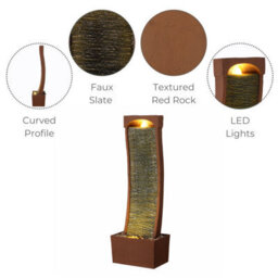 Teamson Home 97.9 Cm Indoor/outdoor Modern Curved Faux Slate Waterfall Fountain With Led Lights, Red Rock - thumbnail 5