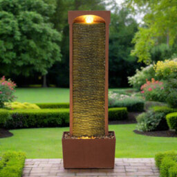 Teamson Home 97.9 Cm Indoor/outdoor Modern Curved Faux Slate Waterfall Fountain With Led Lights, Red Rock - thumbnail 9