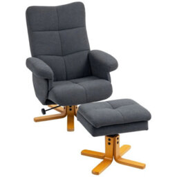 Linen Recliner Chair And Footstool Wooden Base Grey - thumbnail 3