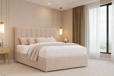 "Nexus Kyoto Pebble Plush Divan Bed Base No Drawers With 26"" Strutted Headboard 4'6 Double" - image 1