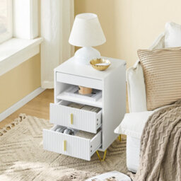 Sobuy Fbt168-W, Bedside Table Bedside Cabinet Nightstand With 3 Drawers And Shelf Side Table,white,w40Xd40Xh63.1 - thumbnail 2