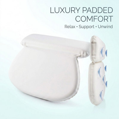Non Slip Bath Cushion Luxury Padded Bath Pillow Head Neck Back Support Suction Cups White - image 1