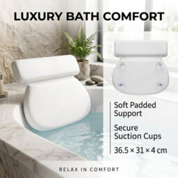 Non Slip Bath Cushion Luxury Padded Bath Pillow Head Neck Back Support Suction Cups White - thumbnail 7
