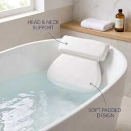 Non Slip Bath Cushion Luxury Padded Bath Pillow Head Neck Back Support Suction Cups White - thumbnail 6