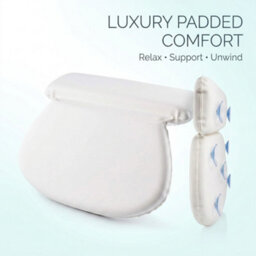 Non Slip Bath Cushion Luxury Padded Bath Pillow Head Neck Back Support Suction Cups White