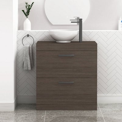 Royal Bathrooms 800mm Grey Elm 2 Drawer Free Standing Bathroom Vanity Unit With Sink & Breeze Countertop Basinwith Matt Black Handle - image 1