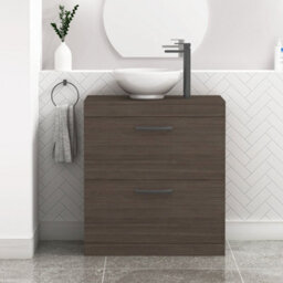 Royal Bathrooms 800mm Grey Elm 2 Drawer Free Standing Bathroom Vanity Unit With Sink & Breeze Countertop Basinwith Matt Black Handle - thumbnail 1