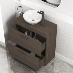 Royal Bathrooms 800mm Grey Elm 2 Drawer Free Standing Bathroom Vanity Unit With Sink & Breeze Countertop Basinwith Matt Black Handle - thumbnail 3