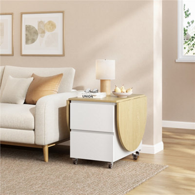 Yaheetech Expandable Coffee Table With 6 Wheels, 50.5Cm H Foldable Living Room Table With 2 Drawers And 2-Layer Cabinet, White/oak - image 1