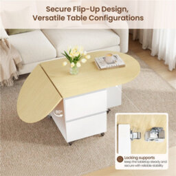 Yaheetech Expandable Coffee Table With 6 Wheels, 50.5Cm H Foldable Living Room Table With 2 Drawers And 2-Layer Cabinet, White/oak - thumbnail 7