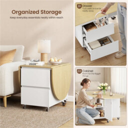 Yaheetech Expandable Coffee Table With 6 Wheels, 50.5Cm H Foldable Living Room Table With 2 Drawers And 2-Layer Cabinet, White/oak - thumbnail 4
