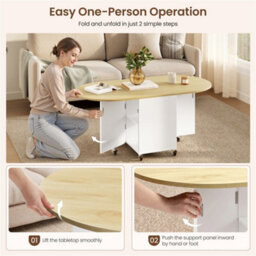 Yaheetech Expandable Coffee Table With 6 Wheels, 50.5Cm H Foldable Living Room Table With 2 Drawers And 2-Layer Cabinet, White/oak - thumbnail 6