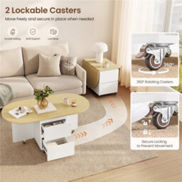 Yaheetech Expandable Coffee Table With 6 Wheels, 50.5Cm H Foldable Living Room Table With 2 Drawers And 2-Layer Cabinet, White/oak - thumbnail 5