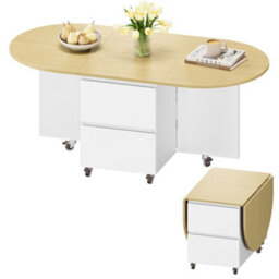 Yaheetech Expandable Coffee Table With 6 Wheels, 50.5Cm H Foldable Living Room Table With 2 Drawers And 2-Layer Cabinet, White/oak - thumbnail 2