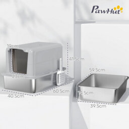 Pawhut Stainless Steel Cat Litter Box With Removable Lid, Scoop, Grey - thumbnail 3