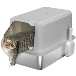 Pawhut Stainless Steel Cat Litter Box With Removable Lid, Scoop, Grey - thumbnail 2