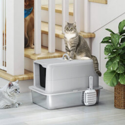 Pawhut Stainless Steel Cat Litter Box With Removable Lid, Scoop, Grey - thumbnail 8