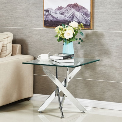 Amara Glass Side Table With Chrome Silver Legs - image 1