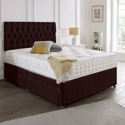 Dining Tables Beirut Matching Headboard Divan Set, 2 Drawer On Same Side With Sprung 1500 Comfort Mattress - Plush Velvet Mulburry - Double - thumbnail 1