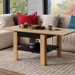 Heze Furniture Leo Modern Extending Coffee Table - Gold Craft Oak & Black Matt - thumbnail 3