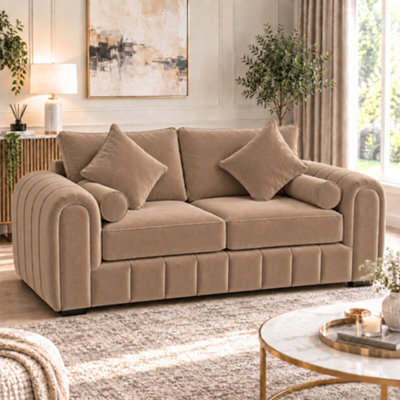 Stratus Interiors Oyster Lined Fabric Sofa - Luxury Upholstered Contemporary Lounge Seating With Cushions For Living Room - 2 Seater - Mink - image 1