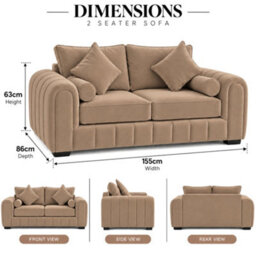 Stratus Interiors Oyster Lined Fabric Sofa - Luxury Upholstered Contemporary Lounge Seating With Cushions For Living Room - 2 Seater - Mink - thumbnail 4