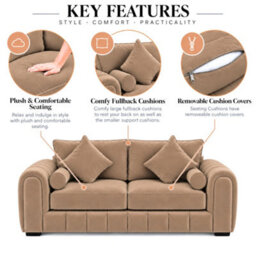 Stratus Interiors Oyster Lined Fabric Sofa - Luxury Upholstered Contemporary Lounge Seating With Cushions For Living Room - 2 Seater - Mink - thumbnail 2