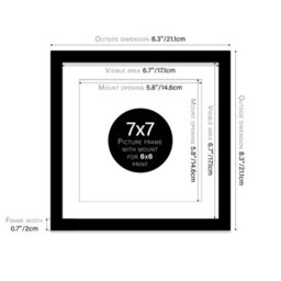 "7X7"" Black Picture Frame - 7X7"" Square Frame With 6X6"" Mount For 7X7""/6X6"" Pictures Art Deco Style Room Decor, 1 Pack" - thumbnail 2