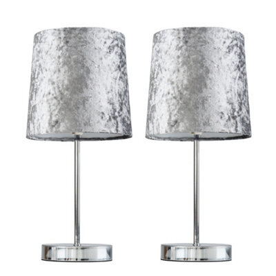 Valuelights Pair Of Modern Polished Chrome Table Lamps With Silver Grey Velvet Shades - image 1