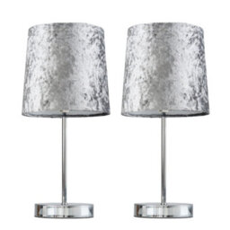 Valuelights Pair Of Modern Polished Chrome Table Lamps With Silver Grey Velvet Shades - thumbnail 2
