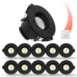 Paul Russells Led Fire Rated Downlights, Black Bezel, 6W 550 Lumens, Ip65, Cct3 3000K Warm-4000K Cool-6500K Day Light, Pack Of 10 - thumbnail 1
