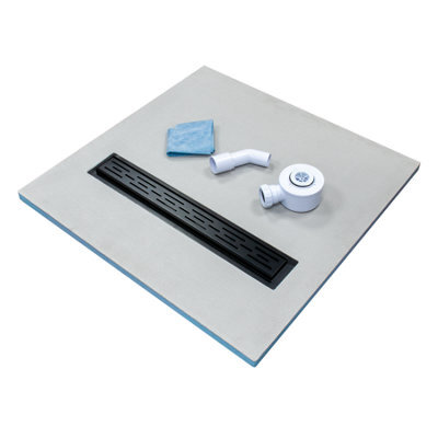Insl8 Linear Wet Room Tile-On Shower Tray With Black Grate - Staggered Slots Style - 800 X 800 X 25mm - image 1