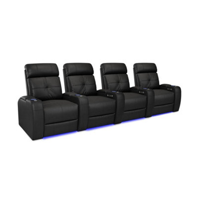 Valencia Verona Power Headrest Home Theater Seating Row Of 4 Black Nappa Leather Power Recliner Led Cup Holder - image 1