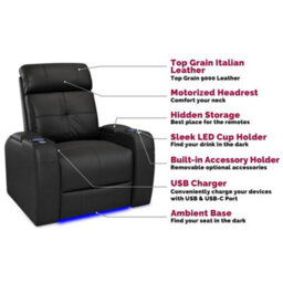 Valencia Verona Power Headrest Home Theater Seating Row Of 4 Black Nappa Leather Power Recliner Led Cup Holder - thumbnail 8