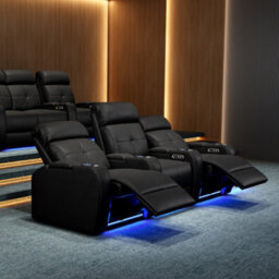 Valencia Verona Power Headrest Home Theater Seating Row Of 4 Black Nappa Leather Power Recliner Led Cup Holder - thumbnail 3