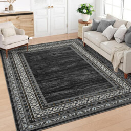London Boutique Machine Washable Area Rug, Pearl Velvet Polyester Low Pile Non Shedding Collapsible Floor Mat, 160 X 230Cm, Black - thumbnail 1