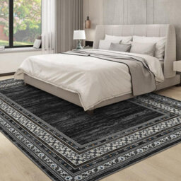 London Boutique Machine Washable Area Rug, Pearl Velvet Polyester Low Pile Non Shedding Collapsible Floor Mat, 160 X 230Cm, Black - thumbnail 2