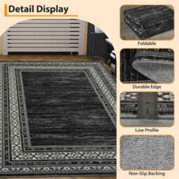 London Boutique Machine Washable Area Rug, Pearl Velvet Polyester Low Pile Non Shedding Collapsible Floor Mat, 160 X 230Cm, Black - thumbnail 6