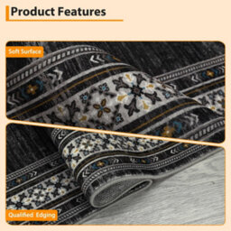 London Boutique Machine Washable Area Rug, Pearl Velvet Polyester Low Pile Non Shedding Collapsible Floor Mat, 160 X 230Cm, Black - thumbnail 3