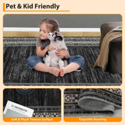 London Boutique Machine Washable Area Rug, Pearl Velvet Polyester Low Pile Non Shedding Collapsible Floor Mat, 160 X 230Cm, Black - thumbnail 4