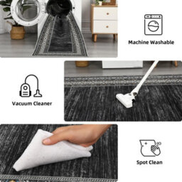 London Boutique Machine Washable Area Rug, Pearl Velvet Polyester Low Pile Non Shedding Collapsible Floor Mat, 160 X 230Cm, Black - thumbnail 7